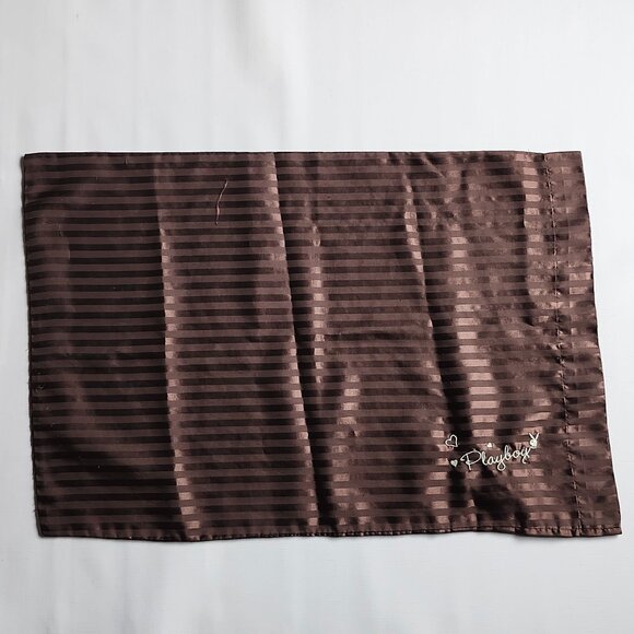RETRO Playboy Pillowcases Brown Satin LARGE 19.5" x 29" BROWN Stripe Satin - Picture 6 of 7